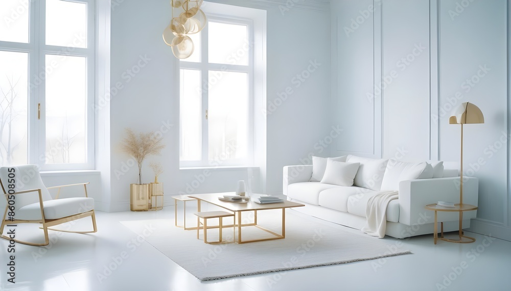 Fototapeta premium white and gold theme modern interior design