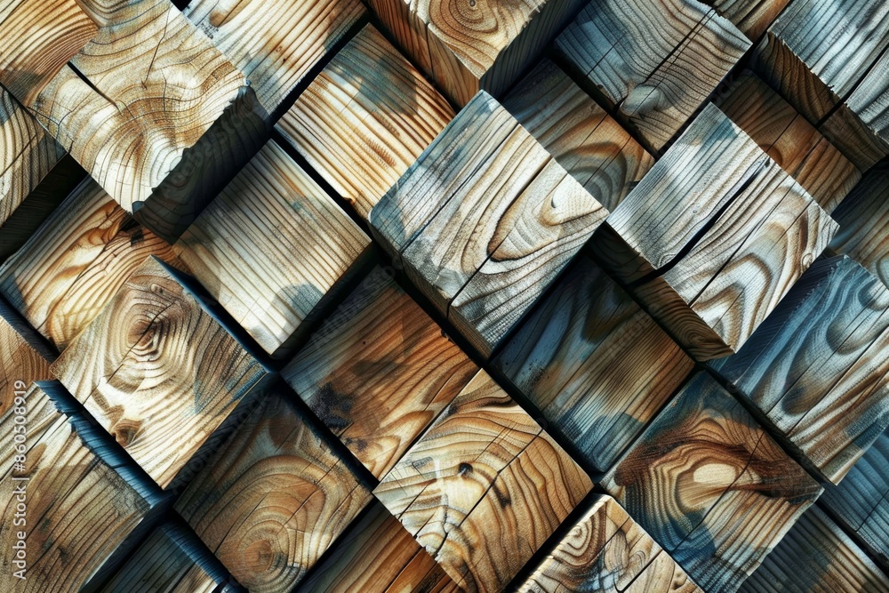 Obraz premium Wood background. Close-up of various textured wooden planks with distinct grains and patterns