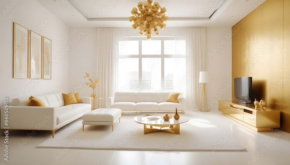 Fototapeta premium white and gold theme modern interior design