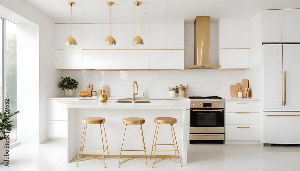 Fototapeta premium white and gold theme modern interior design