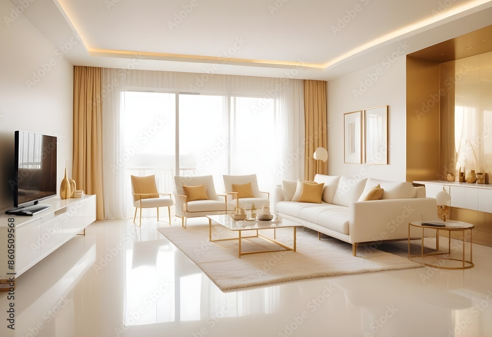 Fototapeta premium white and gold theme modern interior design