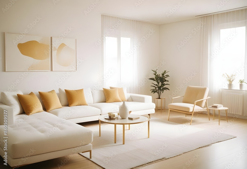 Fototapeta premium white and gold theme modern interior design