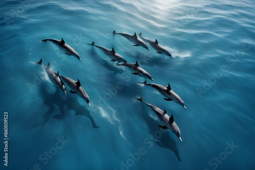 Dolphin living in its natural habitat, in the beatiful sea swimming and jumping out of the water