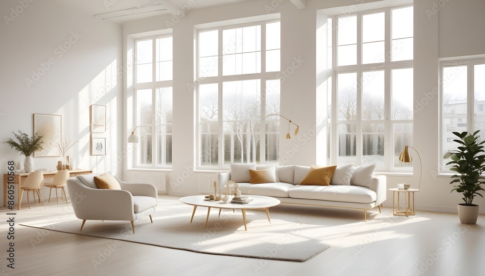 Fototapeta premium white and gold theme modern interior design