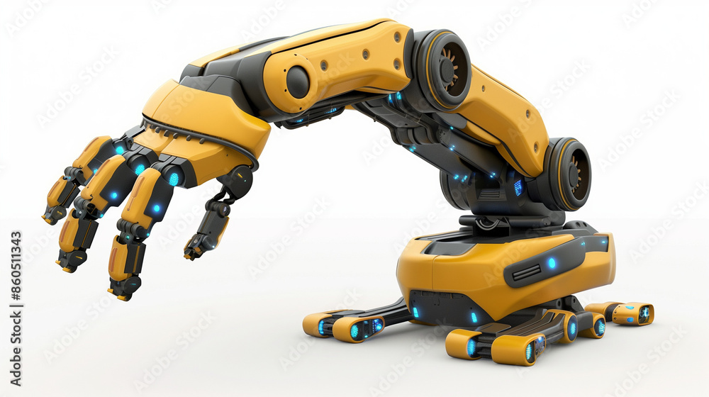 A mechanical industrial manipulator is visible against a neutral background. Its solid construction and multiple joints suggest the versatility and strength needed to perform complex operations. A mechanical industrial manipulator is visible against a neutral background. Its solid construction and multiple joints suggest the versatility and strength needed to perform complex operations.
