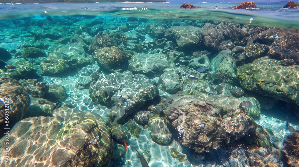 Fototapeta premium a glass-clear underwater picture where you can see stones and water