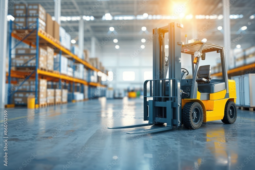 Modern Forklift in High-Tech Industrial Warehouse Modern Forklift in High-Tech Industrial Warehouse