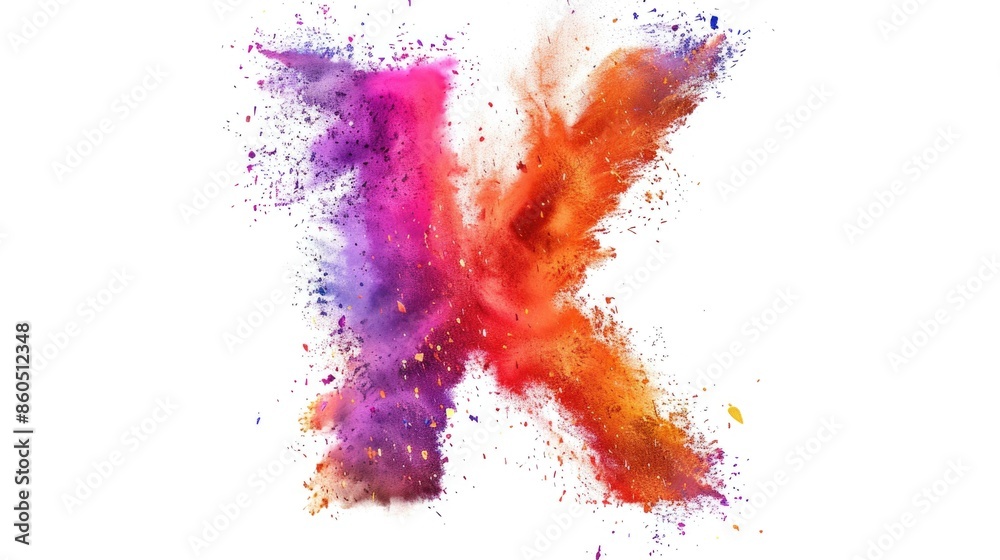 A bright and vibrant illustration of the letter K made from colorful powders on a white background A bright and vibrant illustration of the letter K made from colorful powders on a white background
