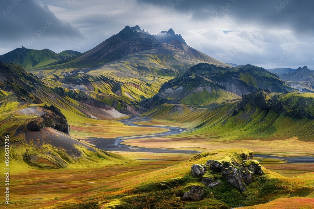 Fototapeta premium Icelandic Mountain Valley with a Winding River