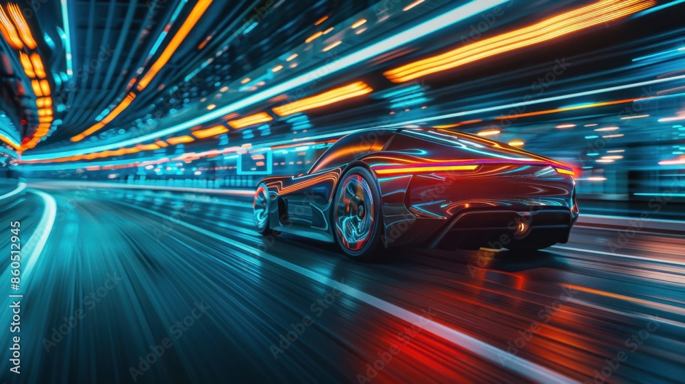 Electric vehicle test track with high-speed EVs in motion, digital art ...
