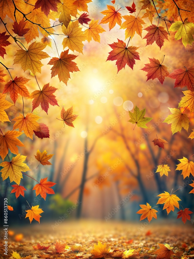 A beautiful image of falling leaves in a forest during the autumn season. The sun shines brightly through the trees, casting a warm glow on the colorful leaves that are changing color. AI A beautiful image of falling leaves in a forest during the autumn season. The sun shines brightly through the trees, casting a warm glow on the colorful leaves that are changing color. AI