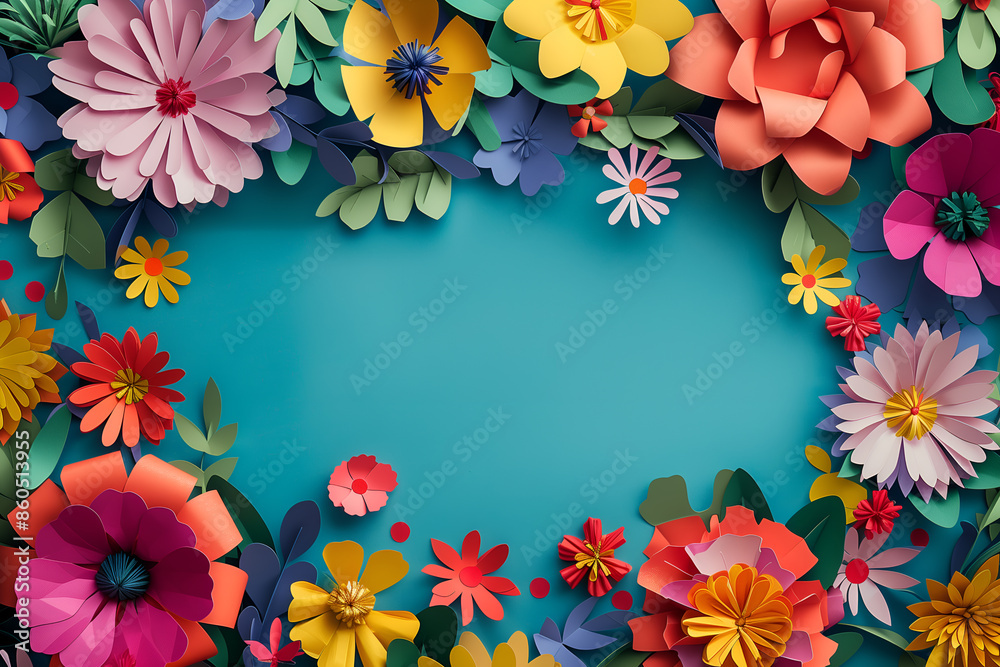 a paper-cut flowers layout, layered paper art template with bright flowers a paper-cut flowers layout, layered paper art template with bright flowers