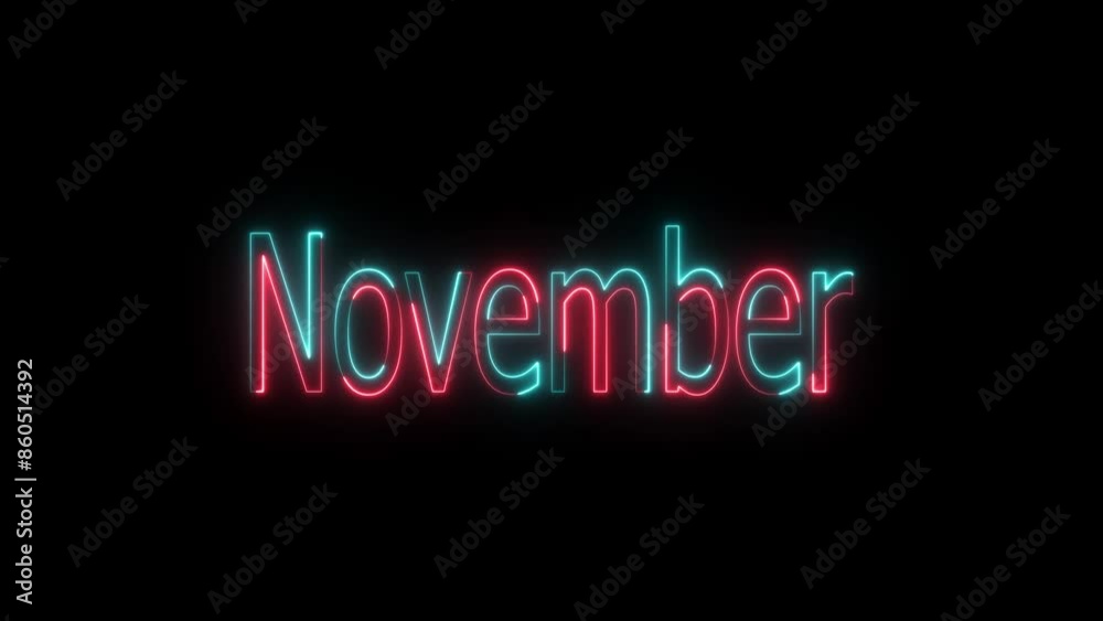 Abstract neon shine month name text icon animation with black background. Abstract neon shine month name text icon animation with black background.