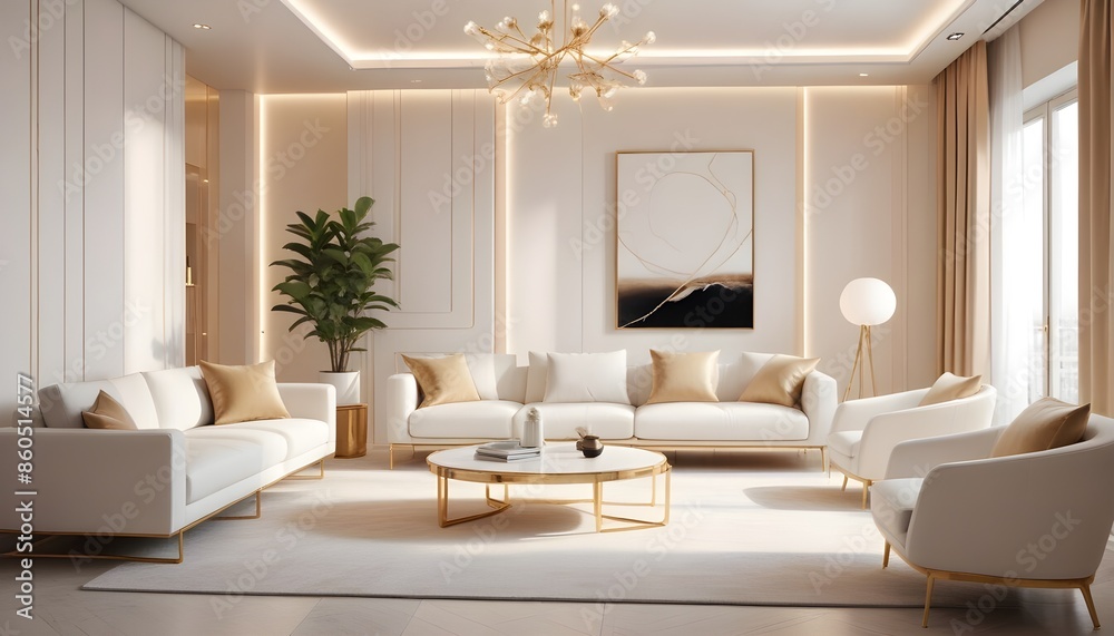 Fototapeta premium white and gold theme modern interior design