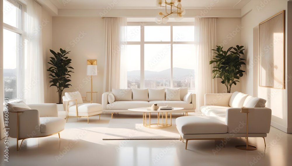 Fototapeta premium white and gold theme modern interior design