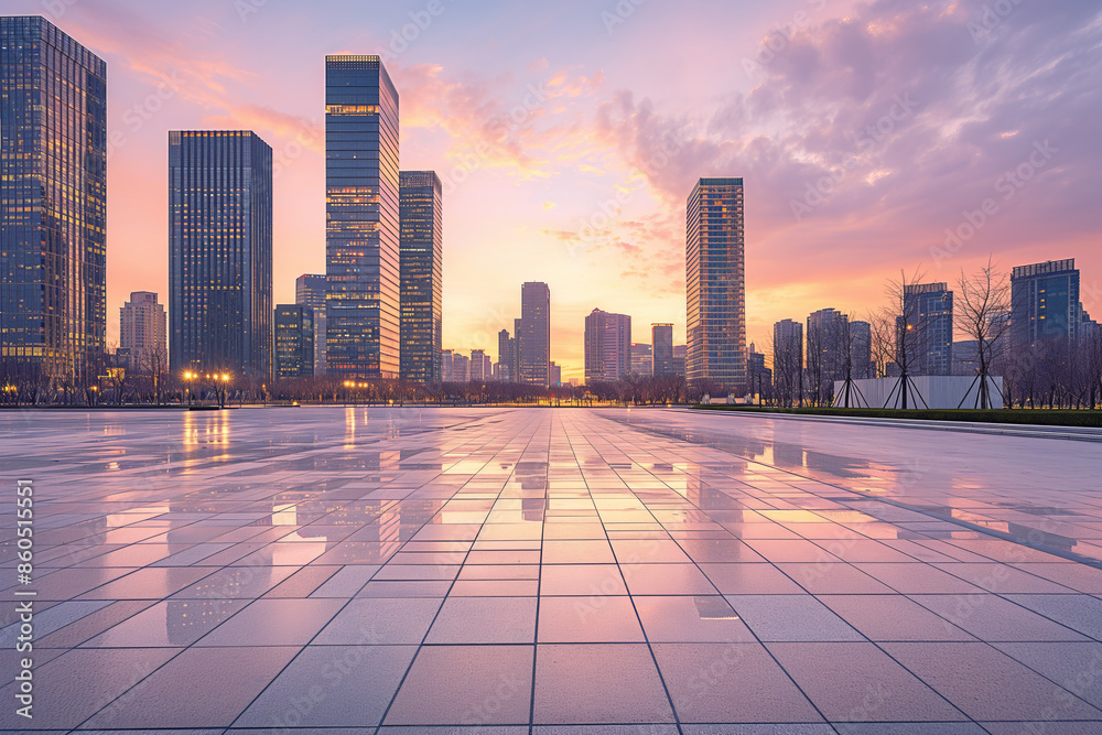 Elegant Cityscape at Sunset with Modern High-Rise Buildings Elegant Cityscape at Sunset with Modern High-Rise Buildings