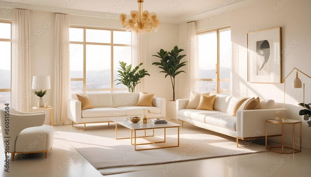 Fototapeta premium white and gold theme modern interior design