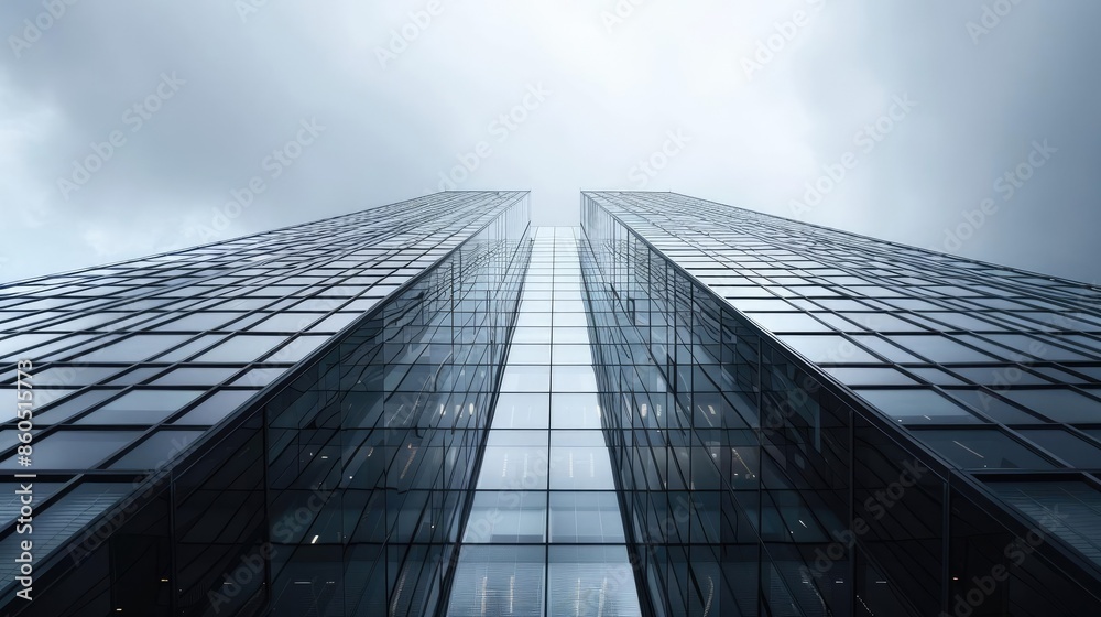 Fototapeta premium Low-angle view of a sleek modern skyscraper