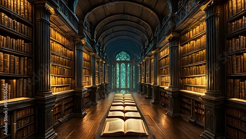 Mystical Library Interior with Arched Ceiling - Fantasy Concept