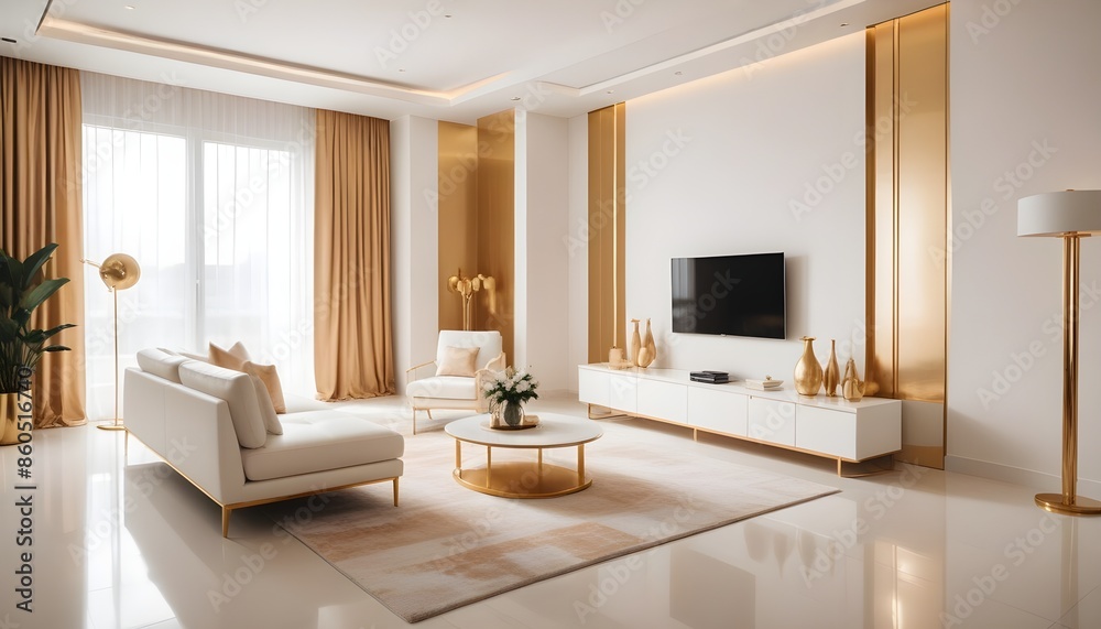 Fototapeta premium white and gold theme modern interior design