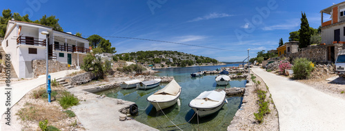 Obraz na płótnie Panoramic View of village Koromasna on the island Zirje, Croatia w salonie
