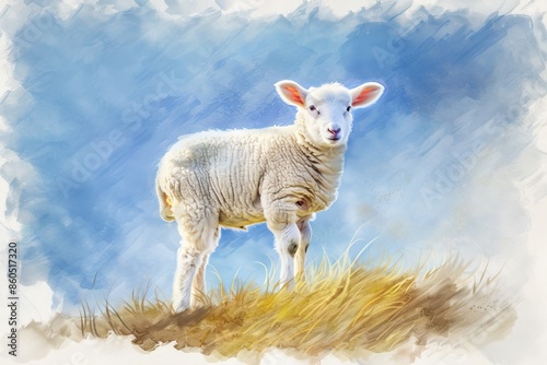 Illustration of cute lamb in watercolor style isolated on background