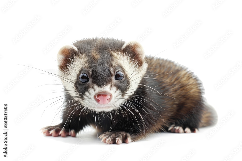 Playful baby ferret with a curious expression isolated on white background Playful baby ferret with a curious expression isolated on white background