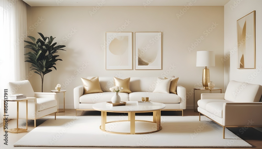 Fototapeta premium white and gold theme modern interior design