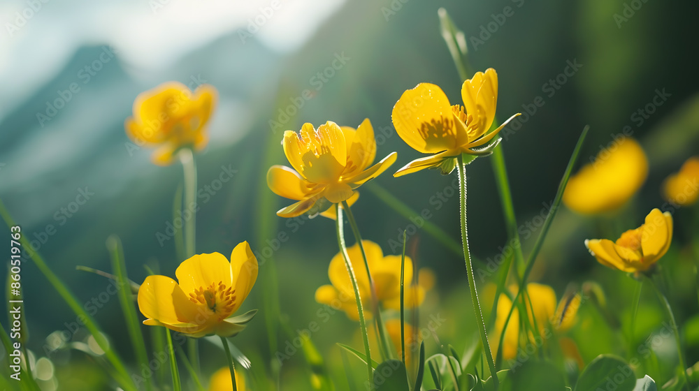 Obraz premium Blooming of yellow buttercup Maloja Pass Switzerland : Generative AI