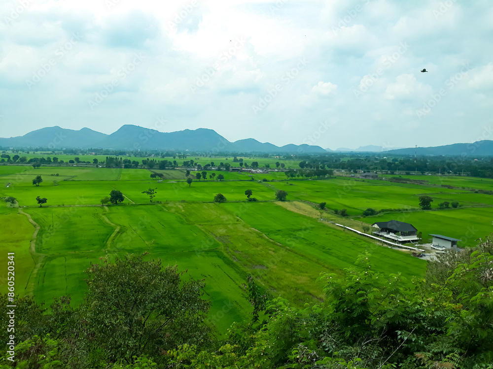 Obraz premium Beautiful aerial landscape on a green background. Mountains. Beautiful natural landscape. Nature background. Aerial view. Top view.