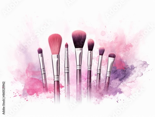 Makeup brushes , illustration, isolated on white background photo