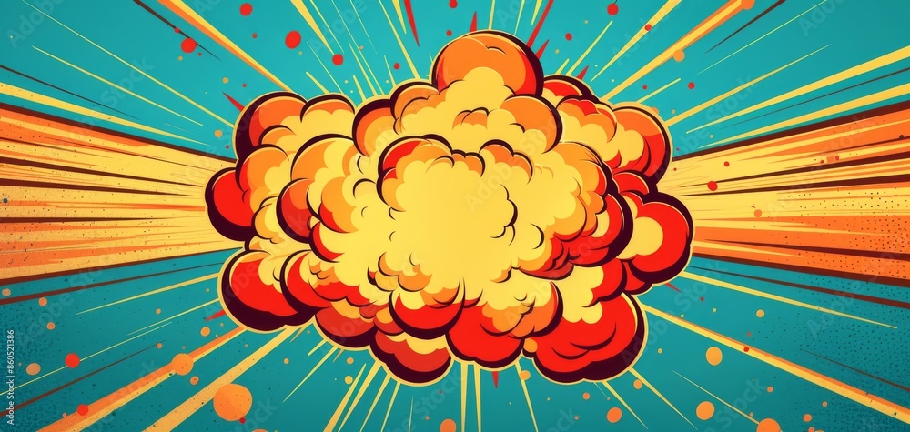 Explosion illustration with comic book aesthetics, using bright colors ...