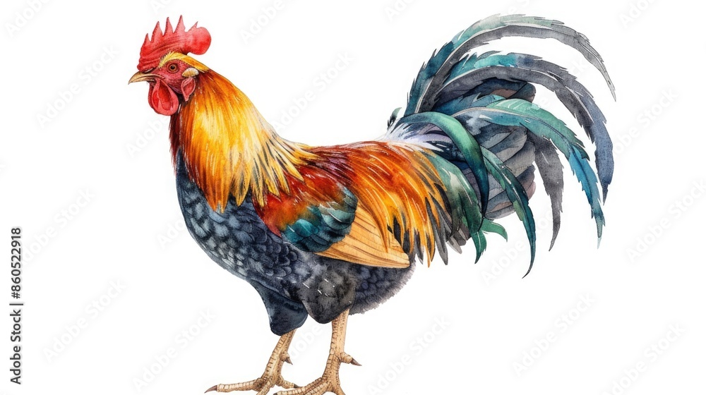 A photograph of a rooster sitting on a white background, looking directly at the camera A photograph of a rooster sitting on a white background, looking directly at the camera