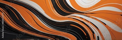 Abstract yellow orange with black white wavy wide background