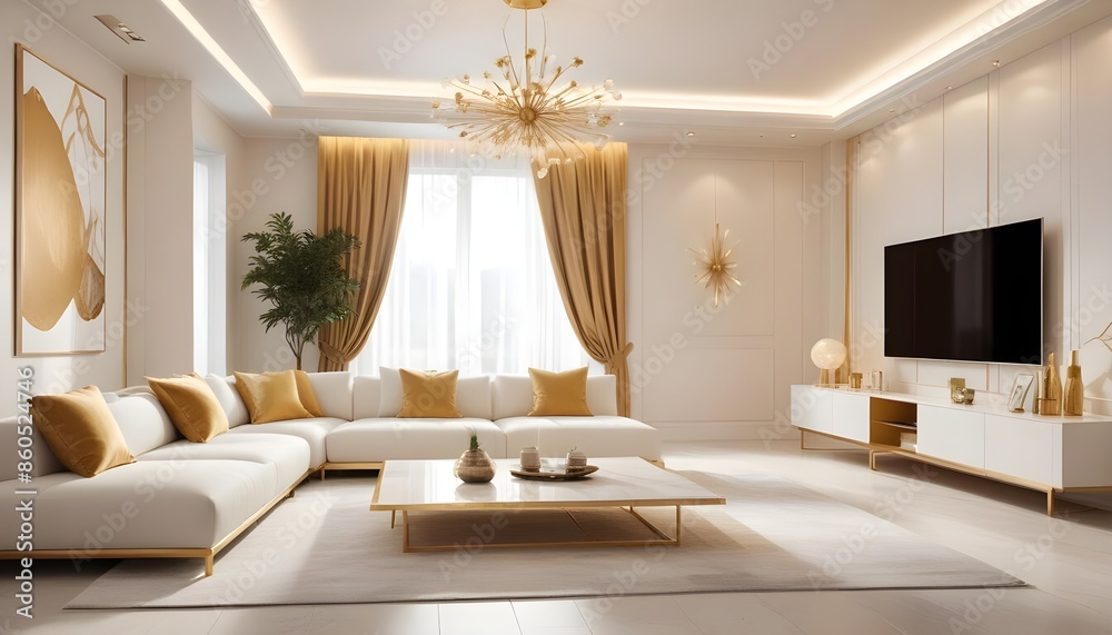 Fototapeta premium white and gold theme modern interior design