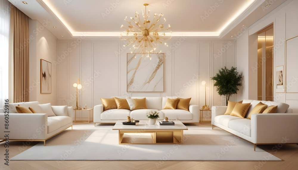 Fototapeta premium white and gold theme modern interior design