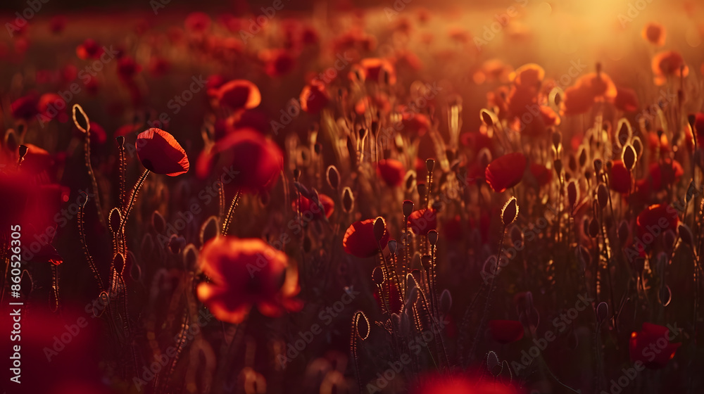 Beautiful field of red poppies in the sunset light Russia Crimea : Generative AI Beautiful field of red poppies in the sunset light Russia Crimea : Generative AI