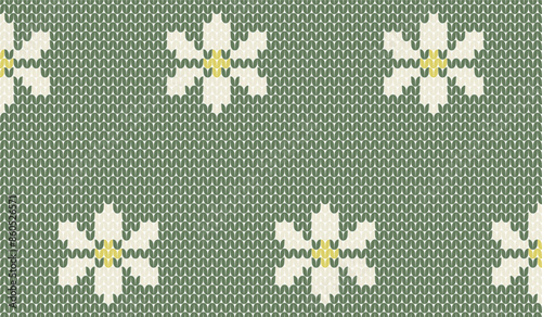 Green and White Floral Knitted Pattern with Yellow Accents