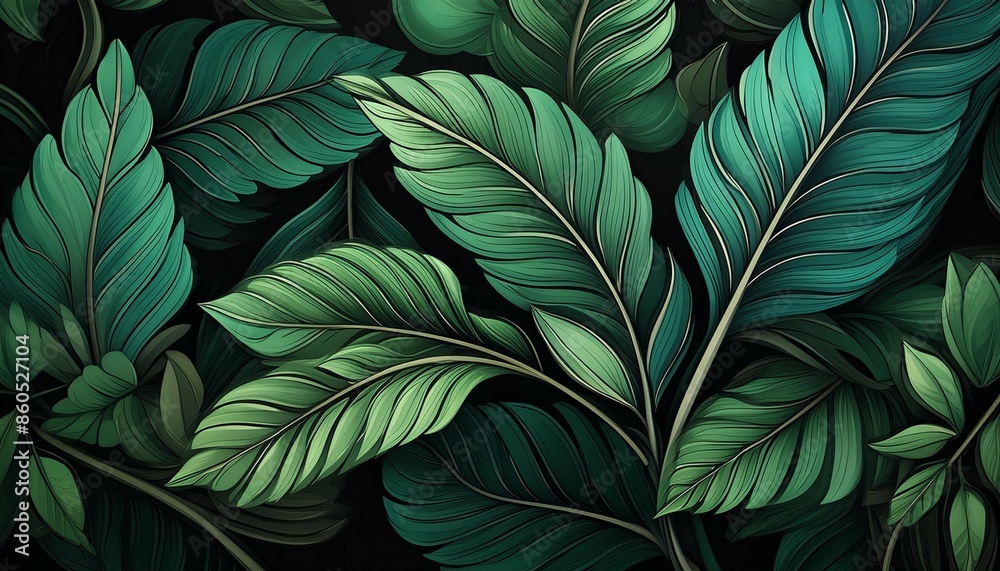custom made wallpaper toronto digitala large group of green leaves on a black background with a black background. generative ai