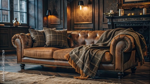Cozy living room with a plush sofa, pillows, and a warm ambiance.