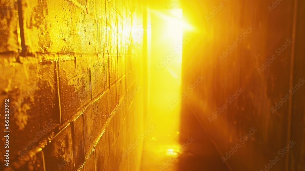 A standard hallway with a fire hydrant in the center, no other objects or people present A standard hallway with a fire hydrant in the center, no other objects or people present