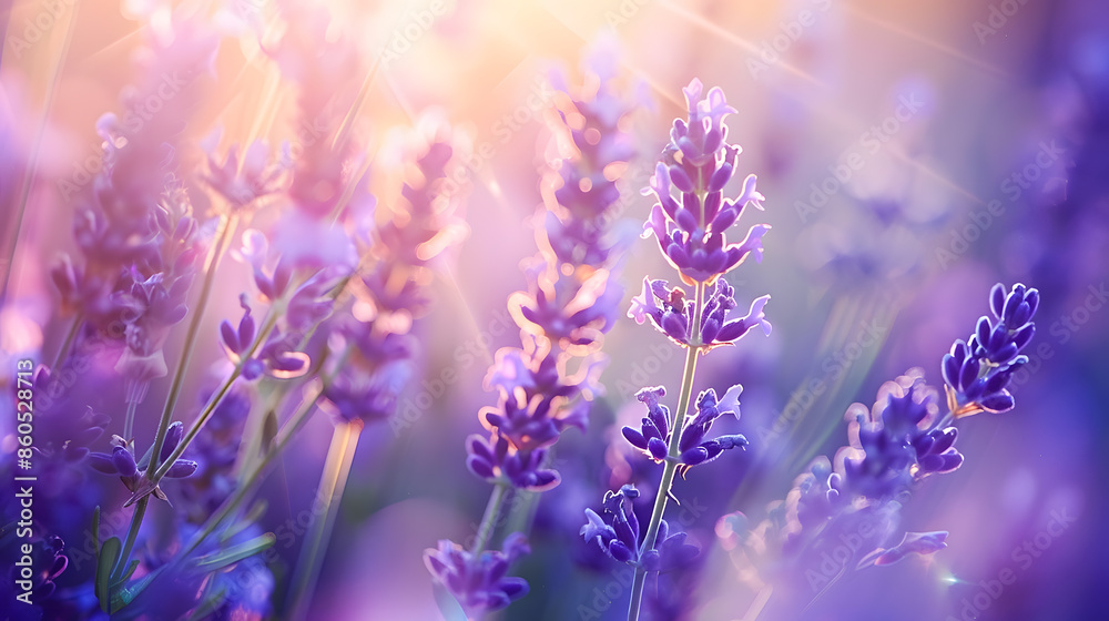 Fragrant blue lavender flowers blossoming on vast field in peaceful summer farmland : Generative AI Fragrant blue lavender flowers blossoming on vast field in peaceful summer farmland : Generative AI
