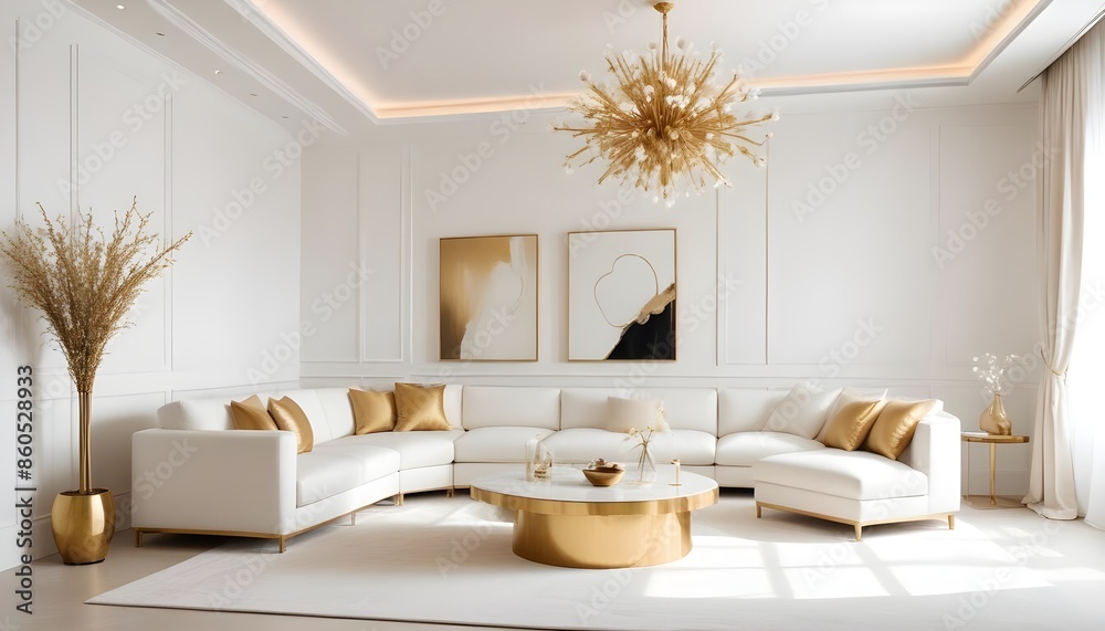 Fototapeta premium white and gold theme modern interior design