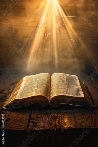 Wallpaper Mural A close-up view of an open bible sitting on a wooden table, perfect for use in educational or inspirational contexts Torontodigital.ca