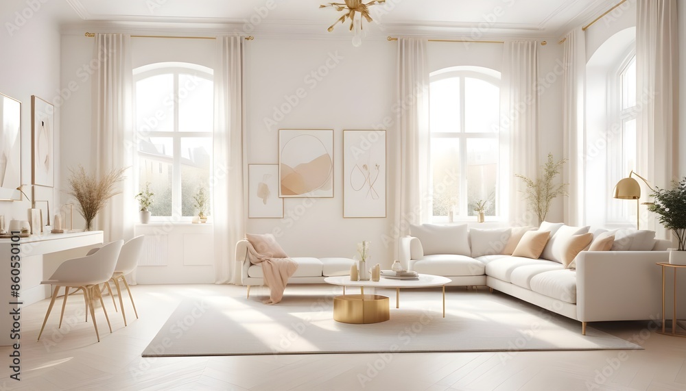 Fototapeta premium white and gold theme modern interior design