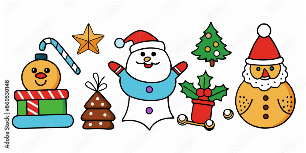 Christmas cartoon icons set on white background Christmas cartoon icons set on white background