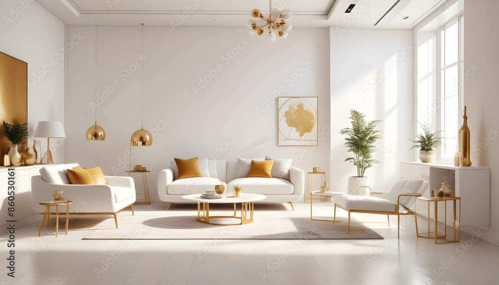 Fototapeta premium white and gold theme modern interior design