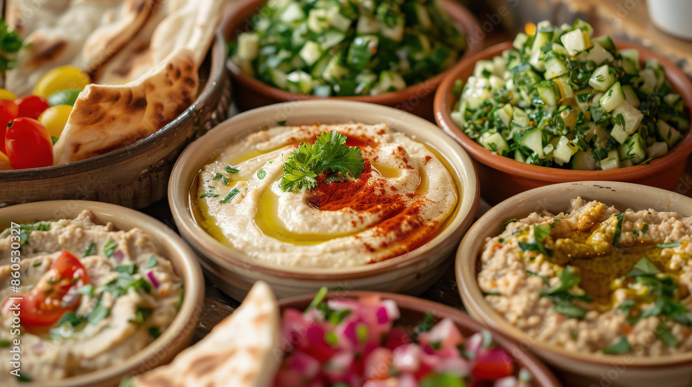 Exquisite Lebanese Mezze Platter: Vibrant Colors and Fresh Flavors Exquisite Lebanese Mezze Platter: Vibrant Colors and Fresh Flavors