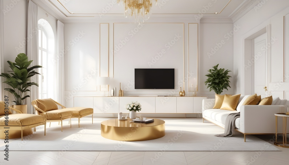 Fototapeta premium white and gold theme modern interior design