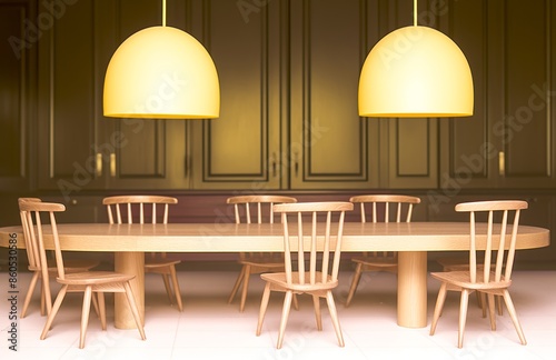 Elegant 3D Dining Room with Wooden Furniture